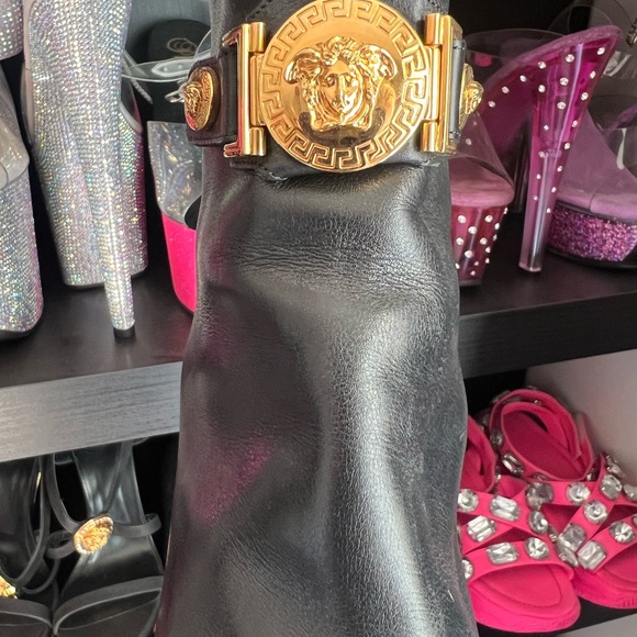 Versace triple platform heel booties black gold Medusa zip up sexy rare iconic - Picture 5 of 12